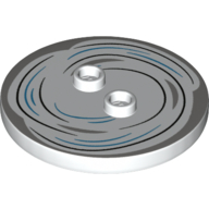 Lego Plate Special Round 4 x 4 with 2 Studs with Black/Dark Azure Swirl/Tornado print / White
