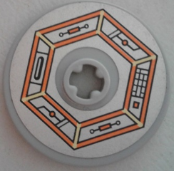 Lego Technic, Disk 3 x 3 with Orange and Gold Circuitry in Hexagon Pattern (Sticker) - Set 70317