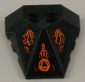 Lego Wedge 4 x 4 x 1 1/3 Pyramid Center with Orange Lines and Atlantis Key Symbol Pattern (Stickers) - Set 8056 / Black