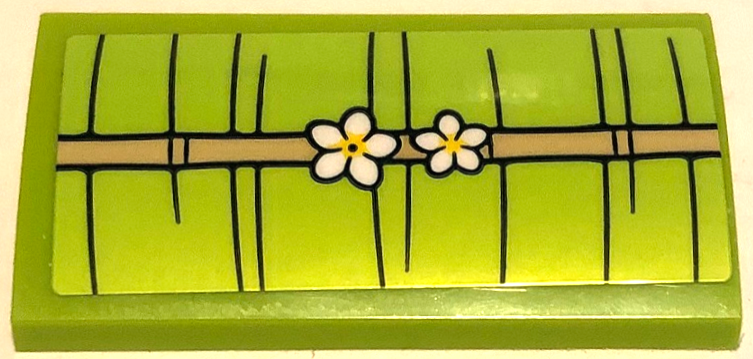 Lego Slope, Curved 2 x 4 x 2/3 with Bottom Tubes with White Flowers, Bamboo and Crease Lines Pattern (Sticker) - Set 41710