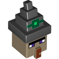 Lego Minifig Head Special, Cube and Hat with Minecraft Witch Print / Black