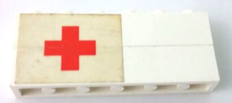 Lego Stickered Assembly 6 x 1 x 2 with Red Cross on White Background Pattern Model Left Side (Sticker) - Sets 363-1 / 555-1