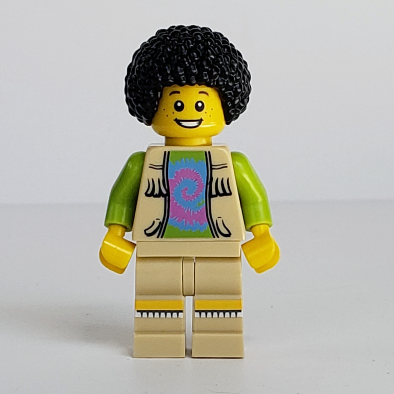Lego Musician, Man, Open Vest Jacket over Lime Shirt, Black Afro