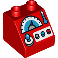 Lego Duplo Brick 2 x 2 Slope 45° with Buttons, Knobs, and Gauge Print / Red