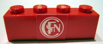 Lego Brick 1 x 4 with 'SNCF' Pattern (Sticker) - Set 164 / Red