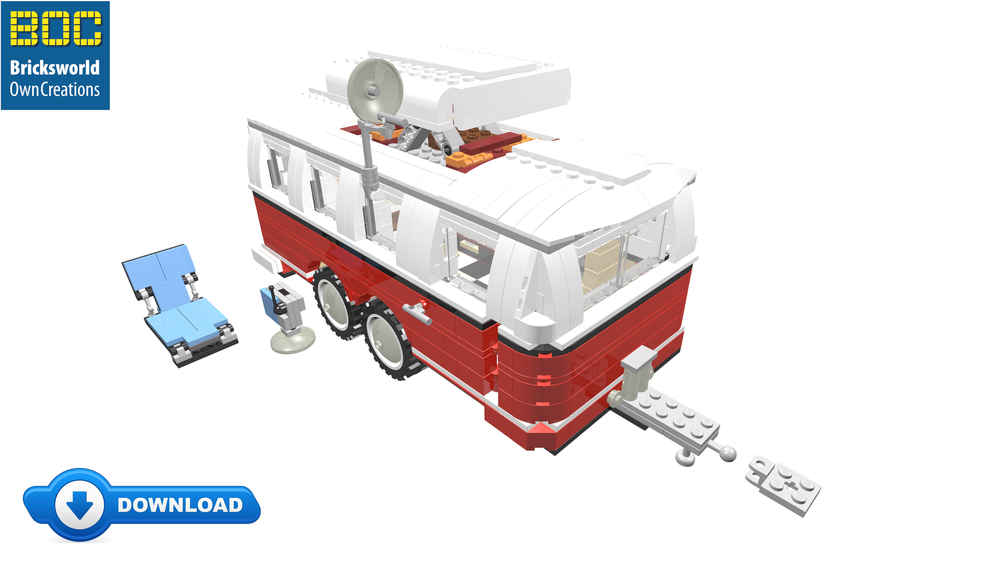 Lego MOC Download BOC-CAD Digital building manual Double Axle Caravan for T1 bus 10220