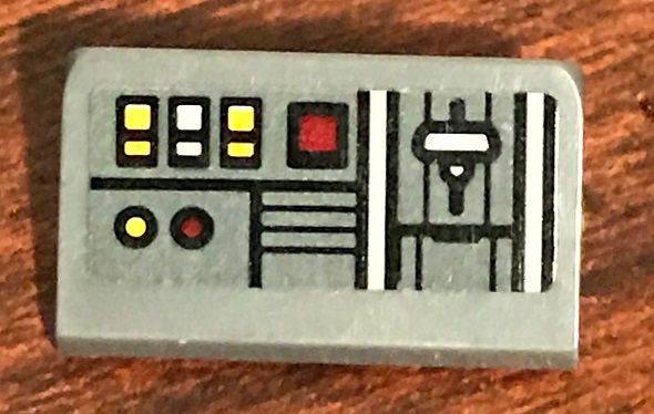 Lego Slope 30 1 x 2 x 2/3 with SW Control Panel with Red, White and Yellow Square Buttons Pattern (Sticker) - Set 75158 / Dark Bluish Gray