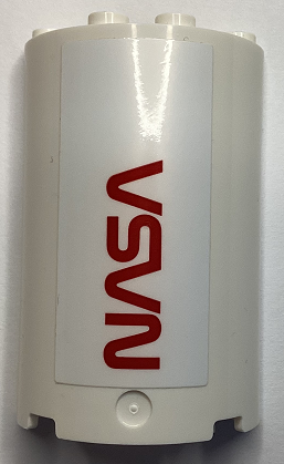 Lego Cylinder Half 2 x 4 x 5 with 1 x 2 Cutout with Red 'NASA' Pattern (Sticker) - Set 60351 / White