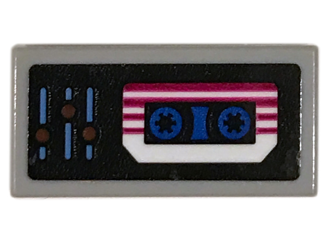 Lego Tile 1 x 2 with Equalizer and Cassette Tape Pattern (Sticker) - Set 70831 / Light Bluish Gray