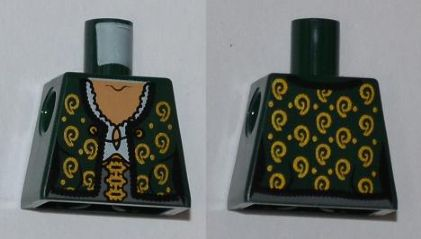 Lego Torso PotC Female Vest with Gold Spirals over White Lace Blouse Pattern / Dark Green