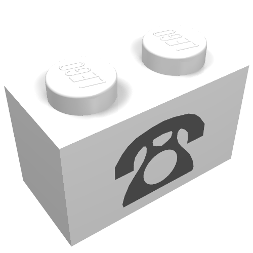 Lego Brick 1 x 2 with Telephone Print / White