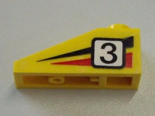 Lego Slope 33 3 x 1 with Black Number 3 on Black and Red Stripes Pattern Model Left Side (Sticker) - Set 6539 / Yellow