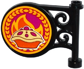 Lego Road Sign Round on Pole with Flat Top Attachment with Fruit Pie and Flames Pattern on Both Sides (Stickers) - Set 41074
