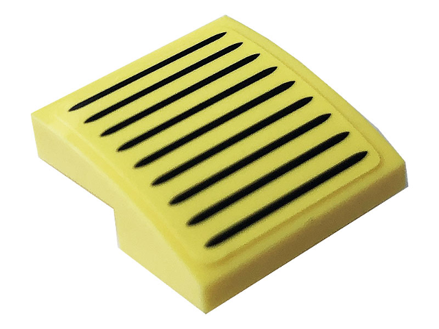 Lego Slope, Curved 2 x 2 x 2/3 with Black Grille Pattern (Sticker) - Set 10271 / Bright Light Yellow