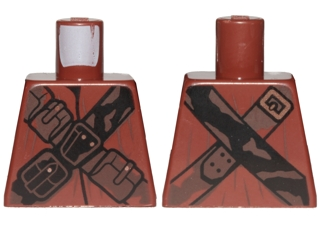 Lego Torso SW Jawa with Dark Brown and Black Pouches and Straps with Black Stains Pattern / Reddish Brown