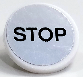 Lego Road Sign 2 x 2 Round with Clip with Black 'STOP' on Silver Mirrored Background Pattern (Sticker) - Set 75911