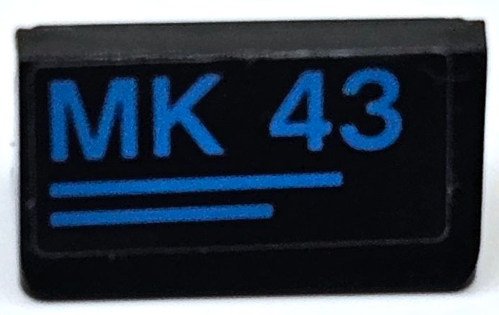 Lego Slope 30 1 x 2 x 2/3 with Dark Azure 'MK 43' and 2 Lines Pattern (Sticker) - Set 76105 / Black