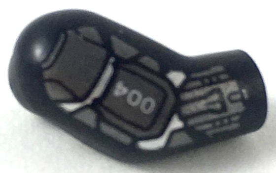 Lego Arm, Right with Dark Silver and Silver Armor Plates, '004' Pattern / Black
