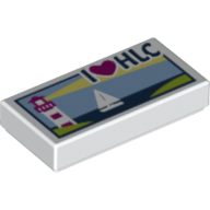 Lego Tile 1 x 2 with Lighthouse, Sailboat and 'I Heart HLC' Print