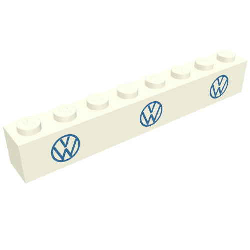 Lego Brick 1 x 8 with 3 Blue VW Logo Print / White