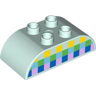 Lego Duplo Brick 2 x 4 Curved Top with Yellow, Green, Medium Azure, Blue, and Bright Print Squares Print / Light Aqua