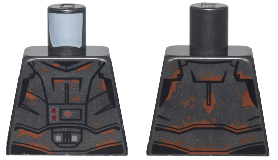 Lego Torso SW Armor Plates with Dark Orange Dirt, Red and Silver Buttons Pattern / Pearl Dark Gray