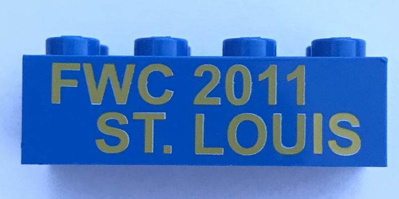 Lego Brick 2 x 4 with 'FWC 2011 ST. LOUIS' Pattern / Blue