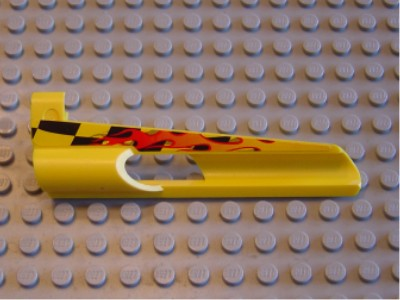 Lego Technic, Panel Fairing # 8 Small Long, Large Hole, Side B with Flame and Black Checkered Pattern (Sticker) - Set 8376 / Yellow