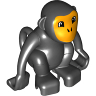 Lego Duplo Animal Monkey with Curly Tail, Bright Light Orange Face Print / Black