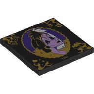 Lego Tile 4 x 4 with Dark Purple/Lavender Cruella De Vil Portrait, Gold Border, Symbols, '1961' Print