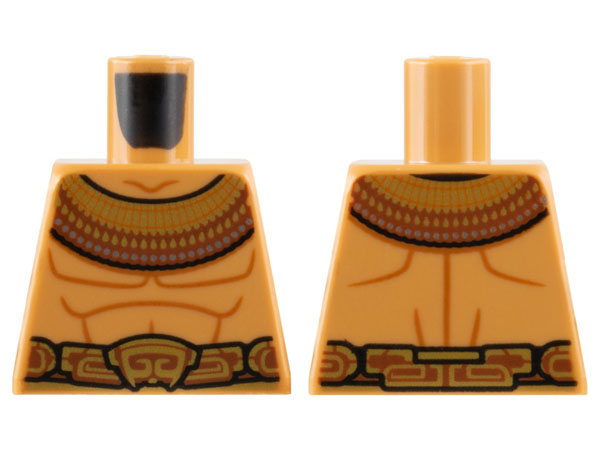 Lego Torso Bare Chest with Dark Orange Muscle Contours, Reddish Brown Mantle and Belt with Gold Decoration Pattern