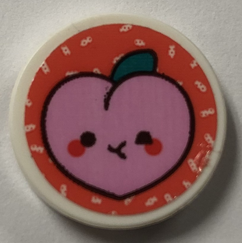 Lego Tile, Round 2 x 2 with Bottom Stud Holder with Bright Pink Peach with Face on Coral Background Pattern (Sticker) - Set 41926