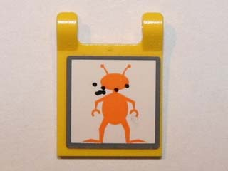 Lego Flag 2 x 2 Square with Flat Edge with Orange Alien and Bullet Holes Pattern (Sticker) - Set 5985 / Yellow