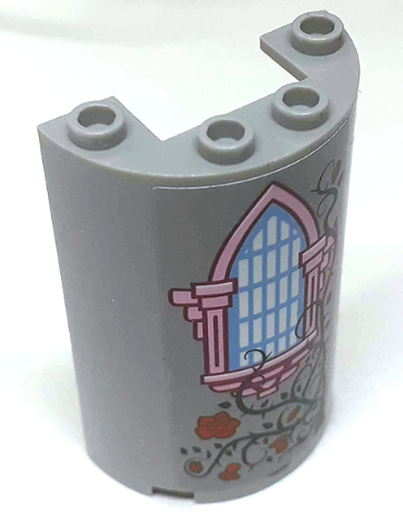 Lego Cylinder Half 2 x 4 x 5 with 1 x 2 Cutout with Bright Light Blue Window with Bright Pink Frame, 6 Red Roses and Dark Green Vines Pattern (Sticker) - Set 41152