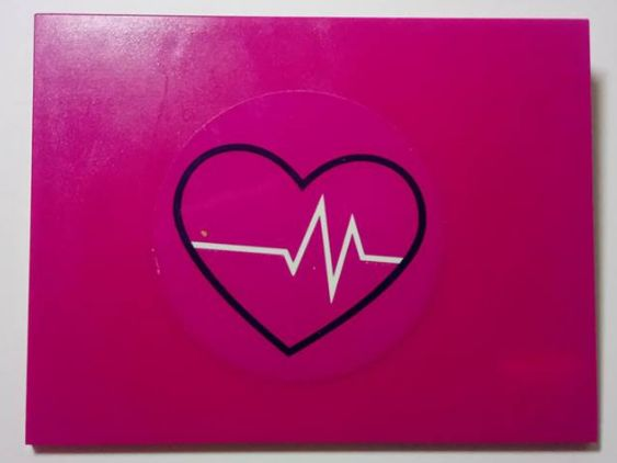 Lego Slope 10 6 x 8 with Magenta Circle, Black Heart Outline and White ECG Heart Monitor Pattern (Sticker) - Set 41318 / Magenta