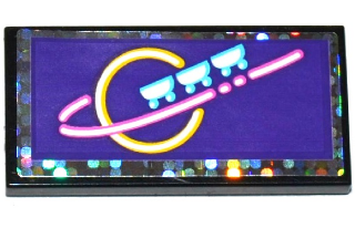 Lego Tile 2 x 4 with Planet and Roller Coaster Wagons on Dark Purple Background Pattern (Sticker) - Set 41130 / Black