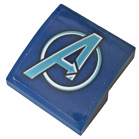 Lego Slope, Curved 2 x 2 x 2/3 with Metallic Light Blue Avengers Logo Pattern (Sticker) - Sets 76131 / 76143 / Dark Blue