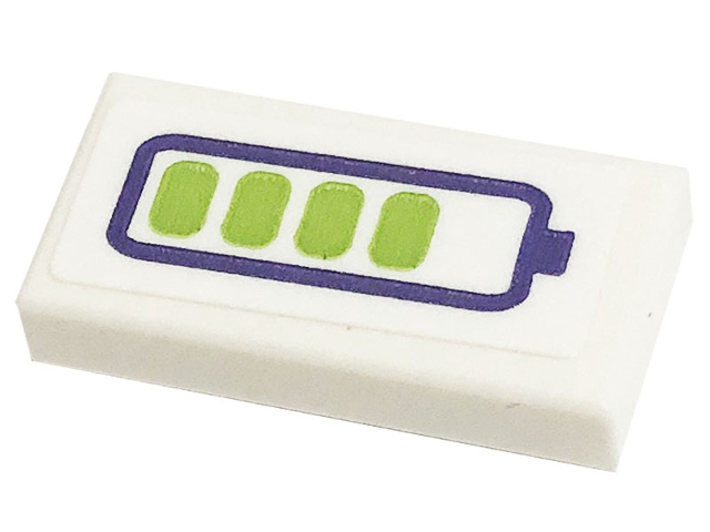Lego Tile 1 x 2 with Dark Purple and Lime Battery Charge Indicator Pattern (Sticker) - Set 41443 / White
