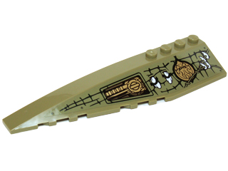 Lego Wedge 12 x 3 Left with Mechanical Panel, Small Teeth, Vines and Gold Chima Pattern (Sticker) - Set 70227 / Olive Green