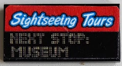 Lego Tile 2 x 4 with 'Sightseeing Tours' on Red Stripe and 'NEXT STOP: MUSEUM' Pattern (Sticker) - Set 60200 / Black