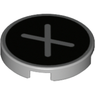 Lego Tile Round 2 x 2 with 'X' on Black Background Print