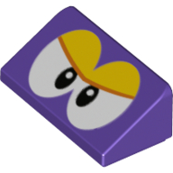 Lego Brick Sloped 30° 1 x 2 x 2/3 with White Eyre, Bright Light Orange Eyelids print / Dark Purple