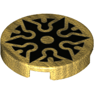 Lego Tile Round 2 x 2 with Black Shuriken Print / Pearl Gold