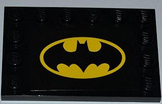 Lego Tile, Modified 4 x 6 with Studs on Edges with Batman Logo on Rectangular Black Background Pattern (Sticker) - Set 6863 / Black