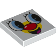 Lego Tile 2 x 2 with Clown Print / White