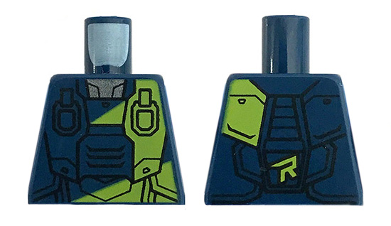 Lego Torso Spacesuit with Lime 'R' and Stripe over Reflective Shirt Pattern / Dark Blue