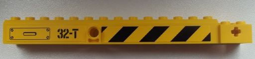 Lego Crane Arm Outside, Wide with Pin Hole at Mid-Point with '32-T' and Black and Yellow Danger Stripes Pattern on Both Sides (Stickers) - Set 60026 / Yellow