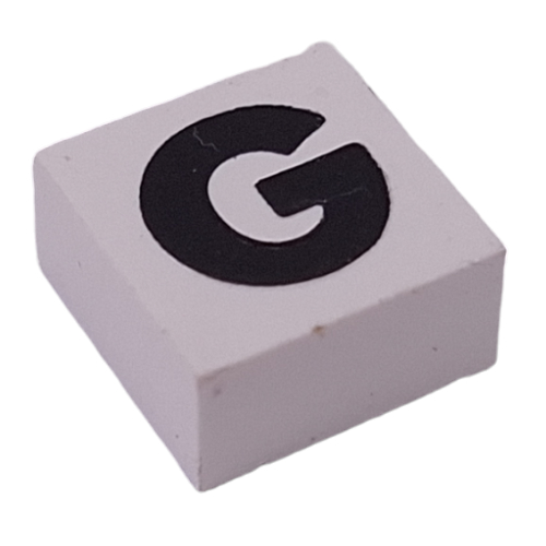 Lego Modulex Tile 2 x 2 with Black 'G' Print, Black Internal Lining, No Dot / Modulex White