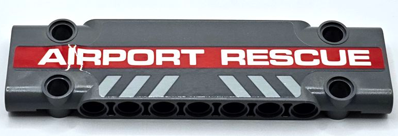 Lego Technic, Panel Plate 3 x 11 x 1 with White 'AIRPORT RESCUE' on Red Stripe and Light Bluish Gray Danger Stripes Pattern (Sticker) - Set 42068 / Dark Bluish Gray