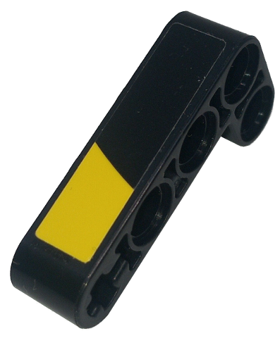 Lego Technic, Liftarm, Modified Bent Thick L-Shape 2 x 4 with Yellow Trapezoid Stripe Pattern Model Right Side (Sticker) - Set 42151 / Black